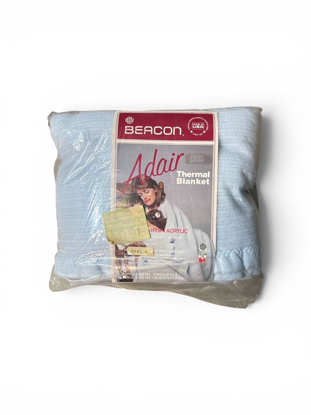 Vintage 1970s 1980s NOS Blue Beacon Adair Thermal Blanket 72x90 inches
